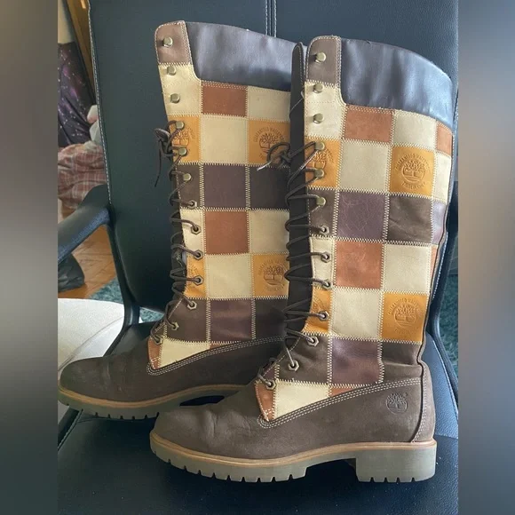 Timberland Patchwork Knee-High Leather Boots Size 11 - Picture 7 of 16